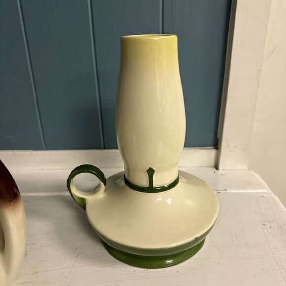 BROCK of CALIFORNIA Open Carafe Harvest Brown 7” Jug + RARE Hurricane Lamp Vtg - Picture 6 of 9